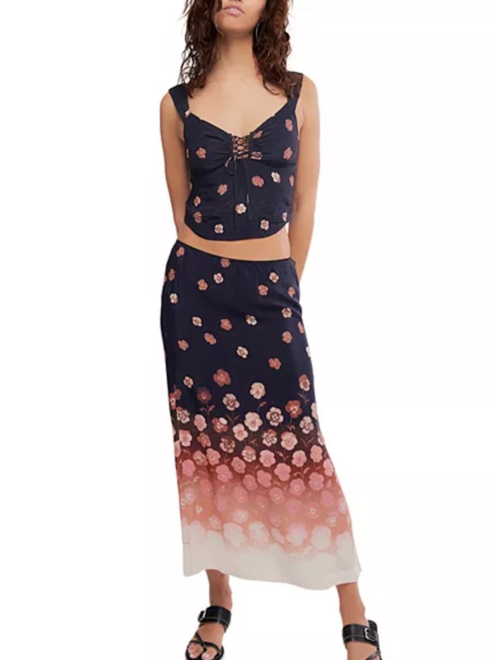 ‼️FIRM PRICE FREE people NWT of the season floral tie smocked top midi skirt set